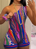 Sexy One Shoulder Printing Romper
